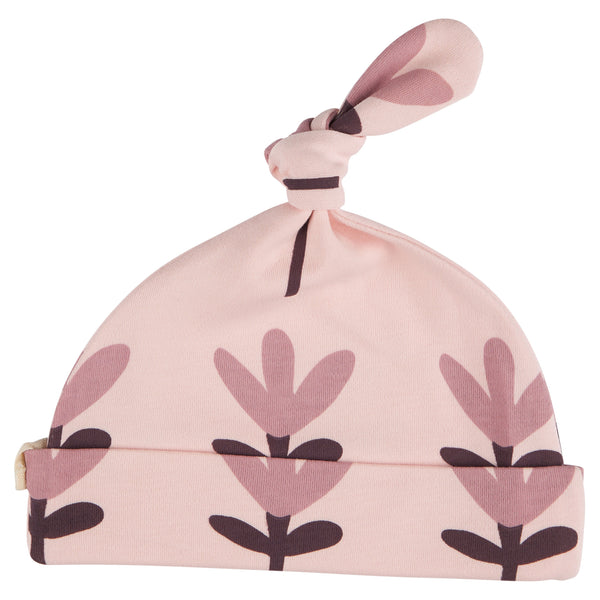 Pigeon Organics Knotted hat (AOP), tulip - pink, 0-5m