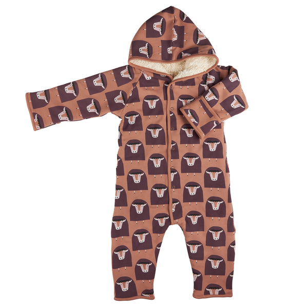 Pigeon Organics Snuggle suit (AOP), buffalo on macaroon