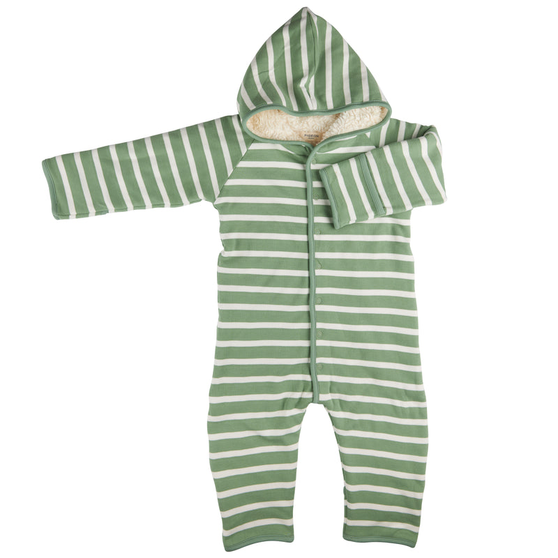 Pigeon Organics Snuggle suit (Breton stripe), basil