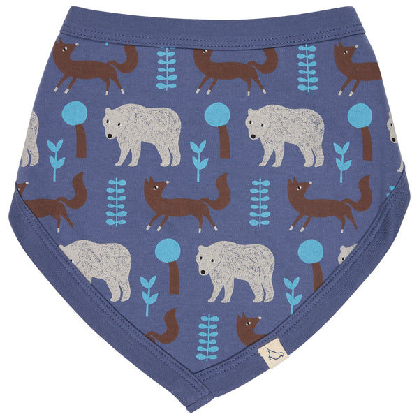 Pigeon Organics Bib (AOP), bear & fox - blue