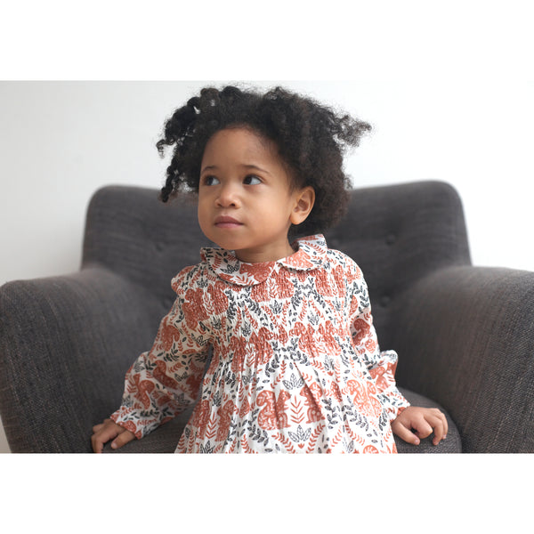 Pigeon Organics Smock dress w. Peter Pan collar, squirrel