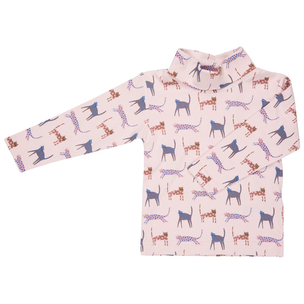 Polo neck top (AOP), cats - pink