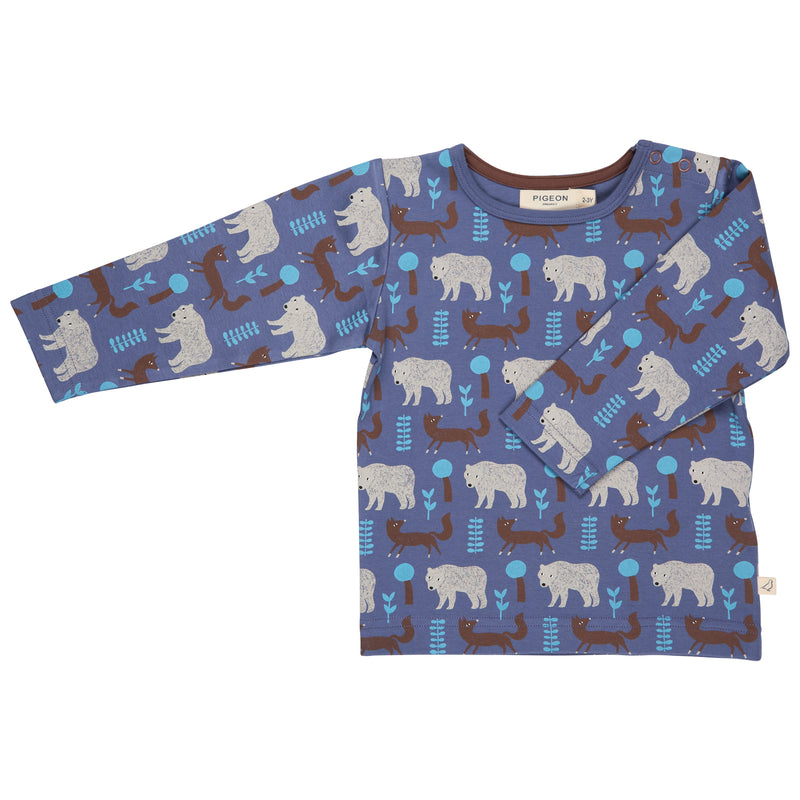Pigeon Organics T-shirt (AOP), bear & fox - blue