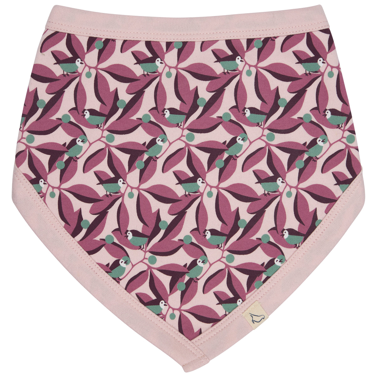 Pigeon Organics Bib (AOP), birds - pink
