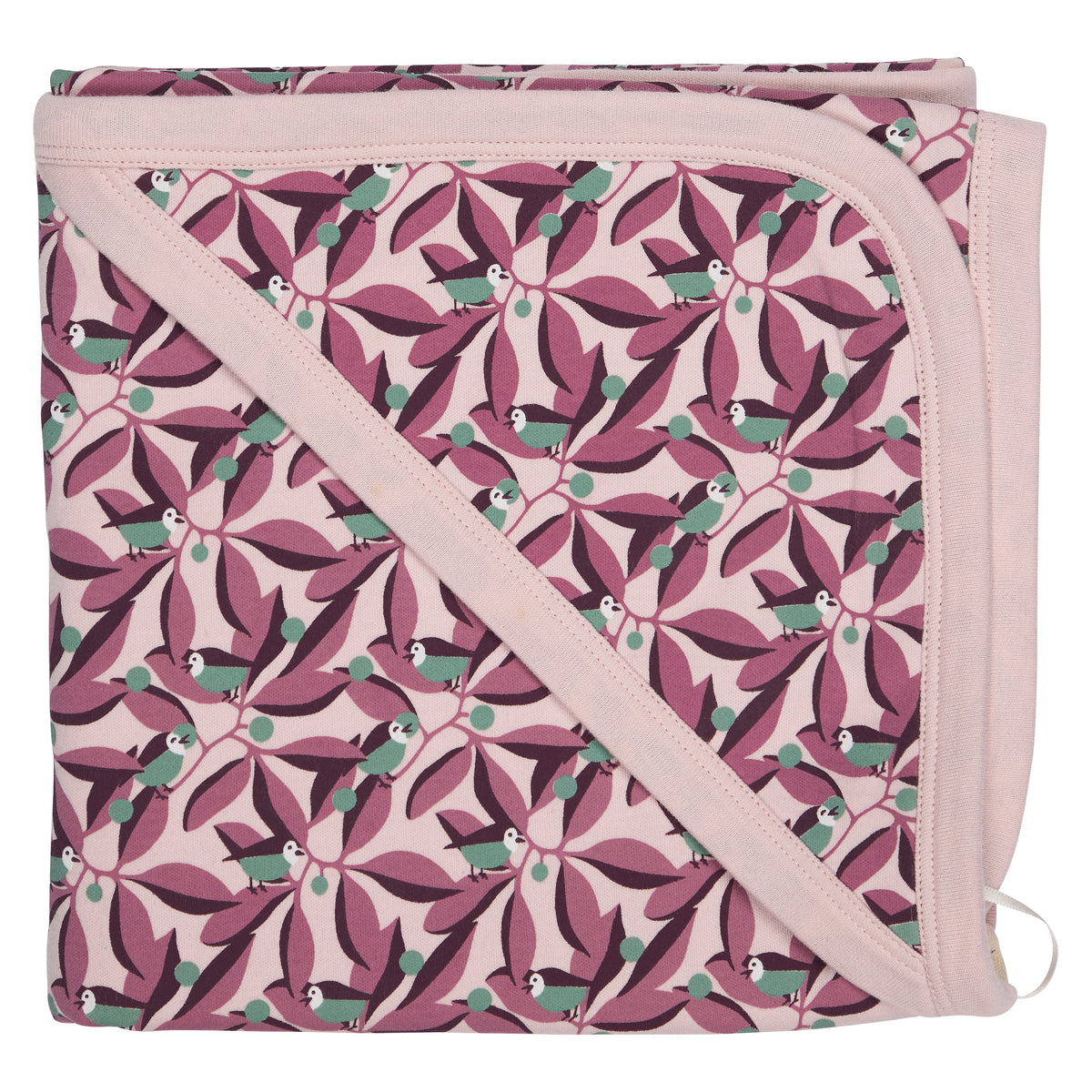Pigeon Organics Hooded blanket, Birds - Pink
