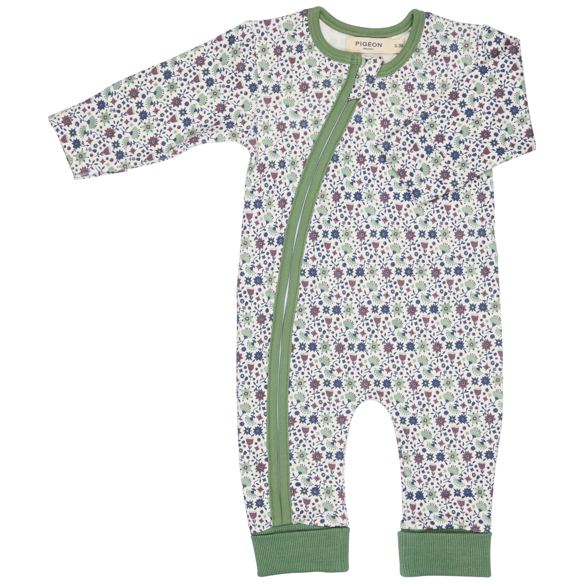 Pigeon Organics Zip romper (AOP), ditsy - green