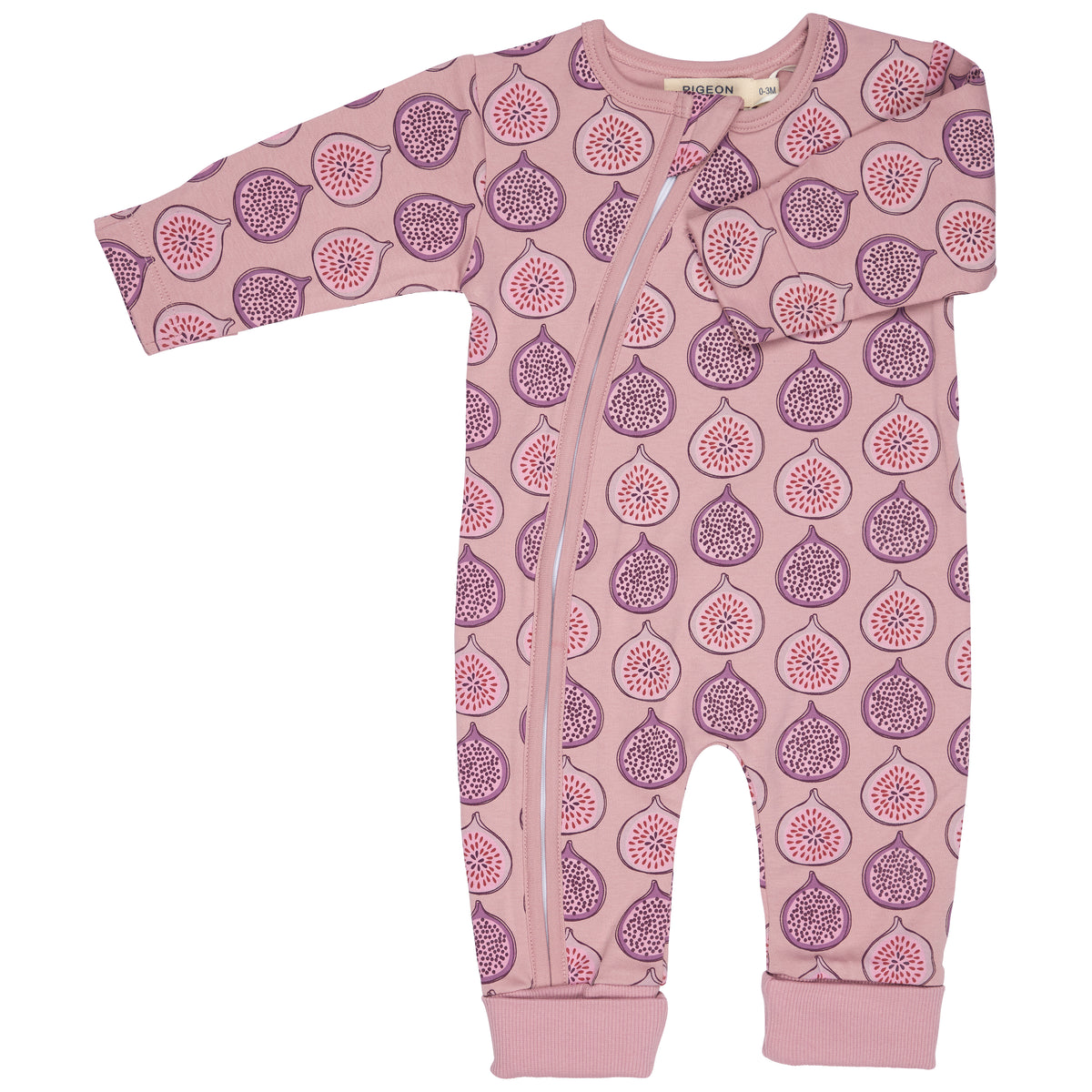 Pigeon Organics Zip romper (AOP), fig pink