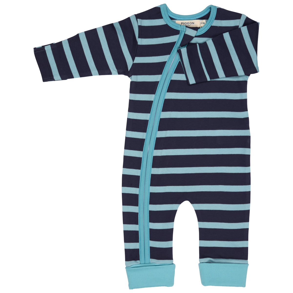 Pigeon Organics Zip romper (AOP), Breton stripe - pink/fig