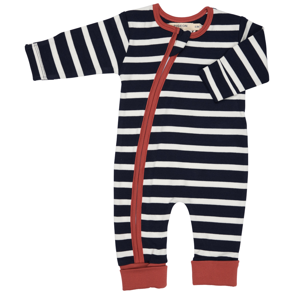 Pigeon Organics Zip romper (AOP), Breton stripe - navy/white