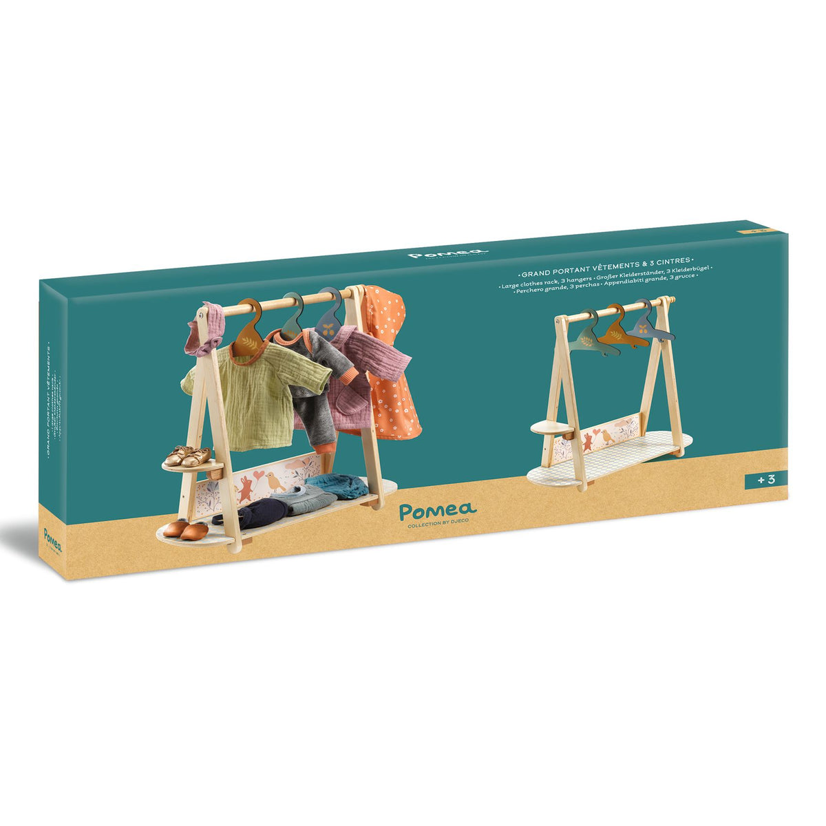 Pomea Dolls Large Clothing Rack + 3 Wooden Hangers