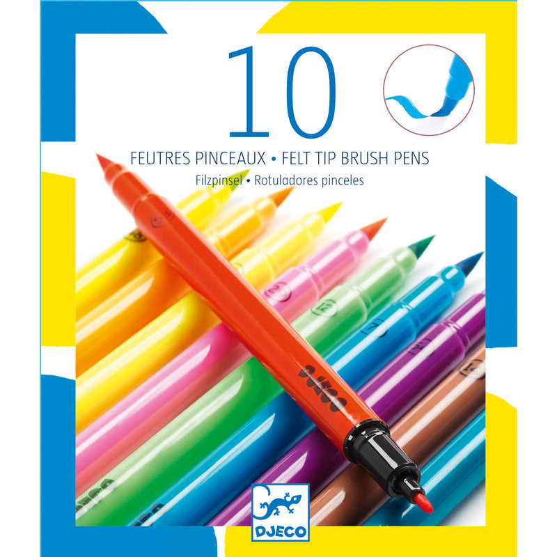 Djeco Colours - 10 Felt Tip Brush Pens Pop Colours (Neon)