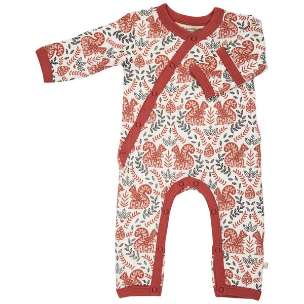 Pigeon Organics Kimono romper (AOP), squirrel