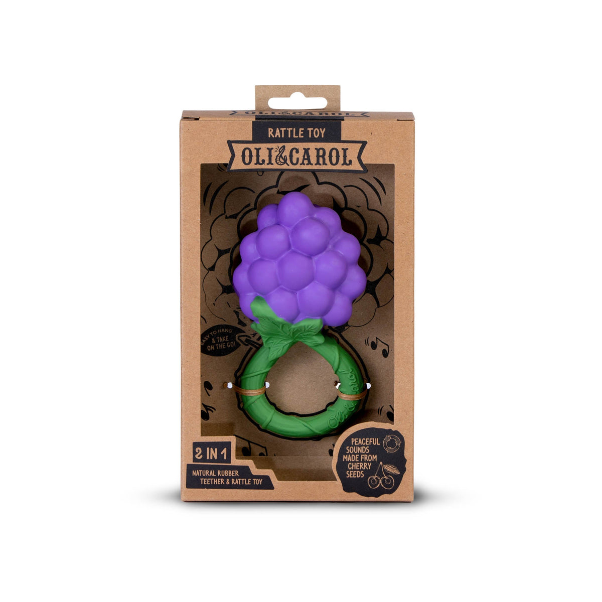 Oli & Carol Grape Natural Rubber Baby Rattle & Teether