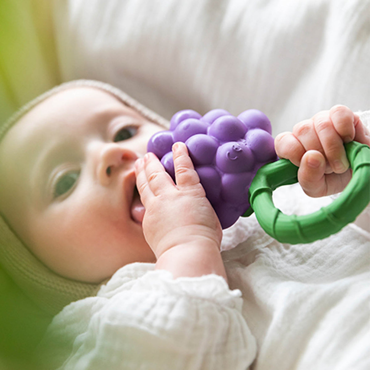 Oli & Carol Grape Natural Rubber Baby Rattle & Teether