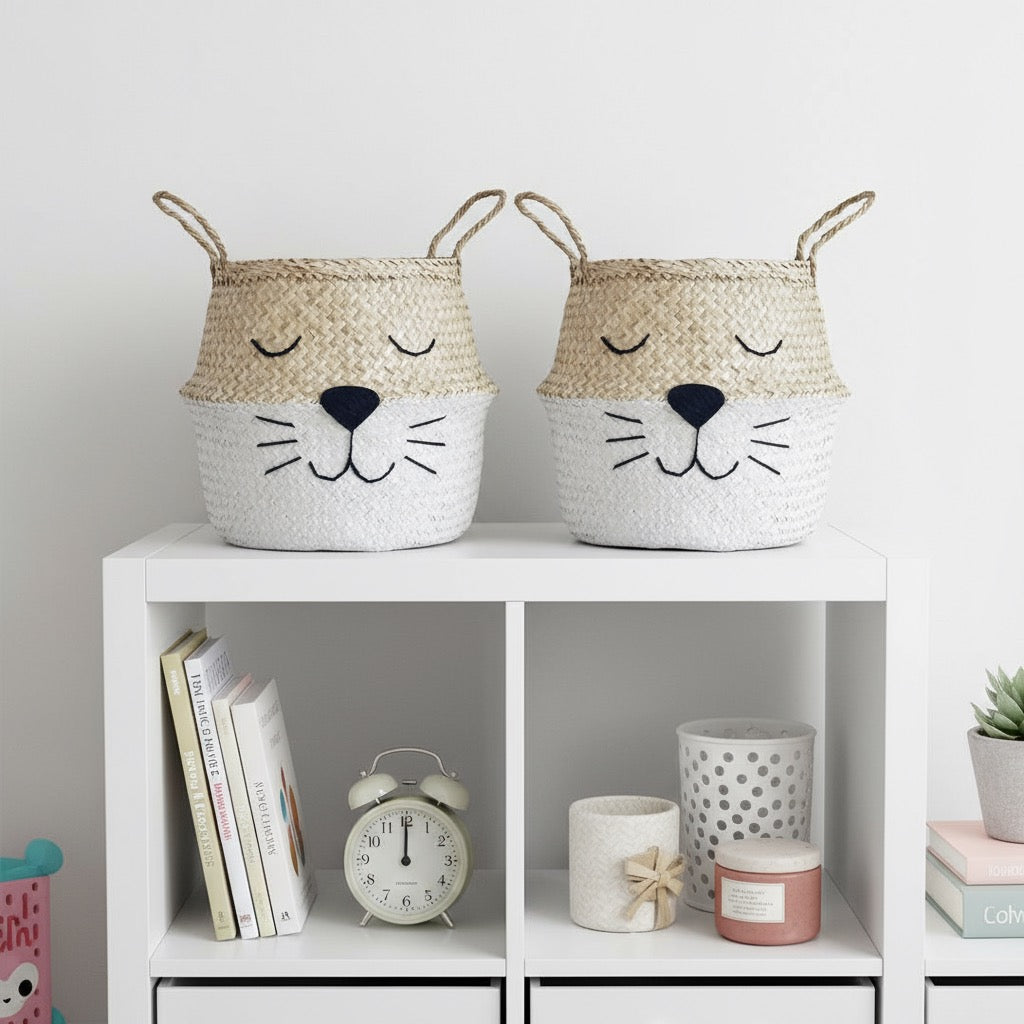White Bottom Cat Whiskers Basket - Large