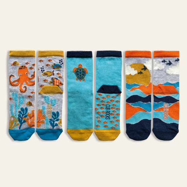 3pk Cotton Ocean Ankle Socks (New)
