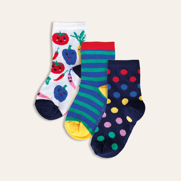3Pk Kids Cotton Veg Ankle Socks