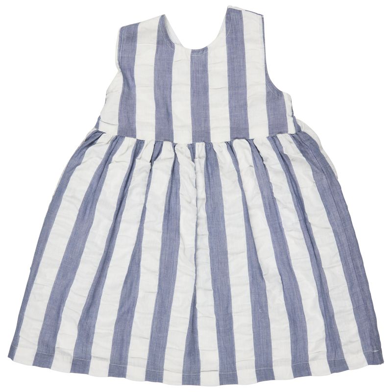 Pigeon Cross-back dress (seersucker wide stripe) - indigo