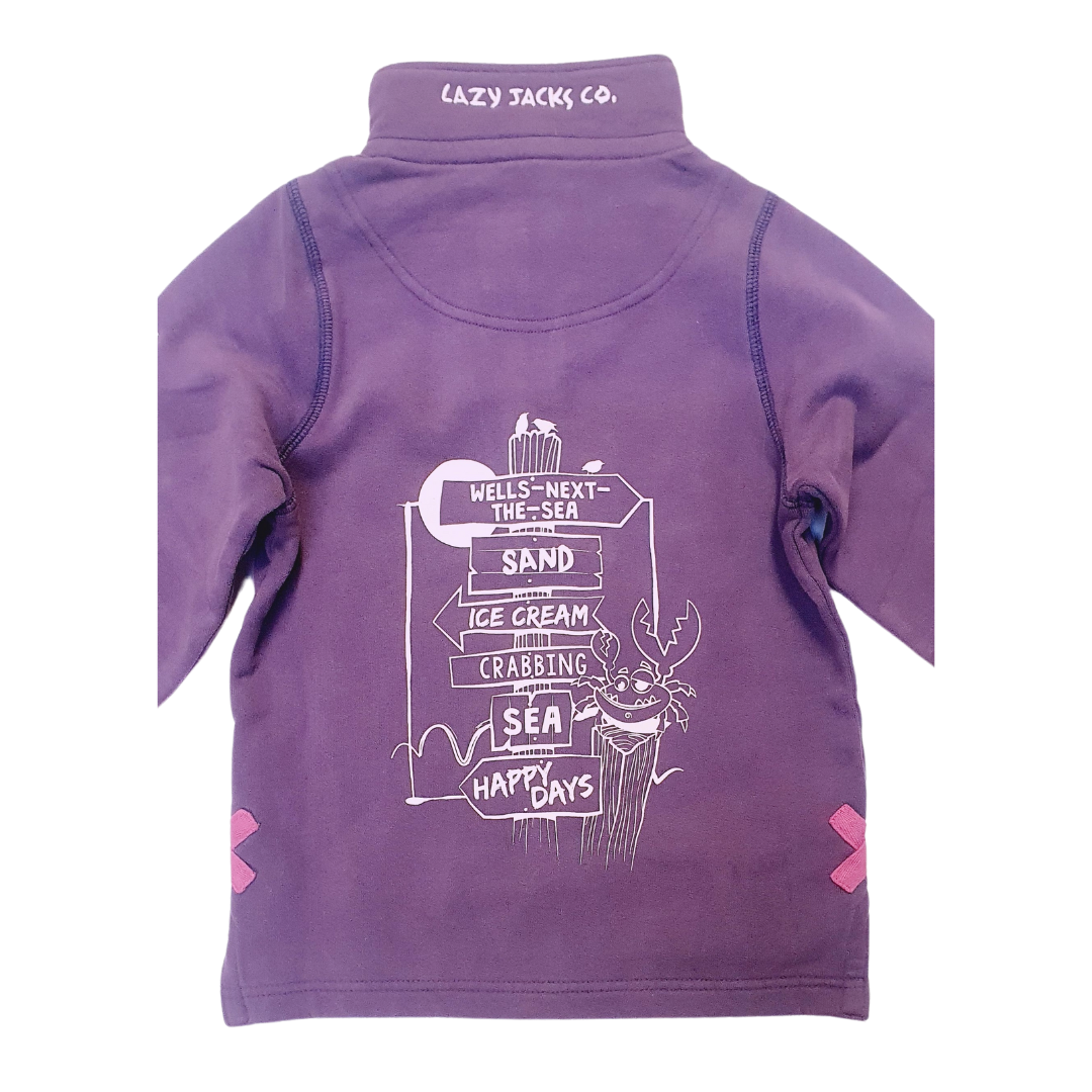 Children's Loganberry/Sign Post Lazy Jacks Wells-Next-the-Sea Printed 1/4 Zip Sweatshirt