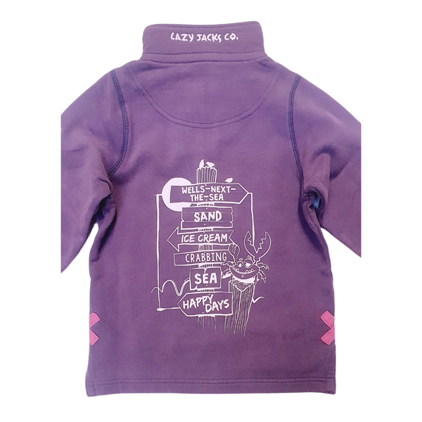 Lazy Jacks Children's Wells-Next-the-Sea Printed 1/4 Zip Sweatshirt - Loganberry