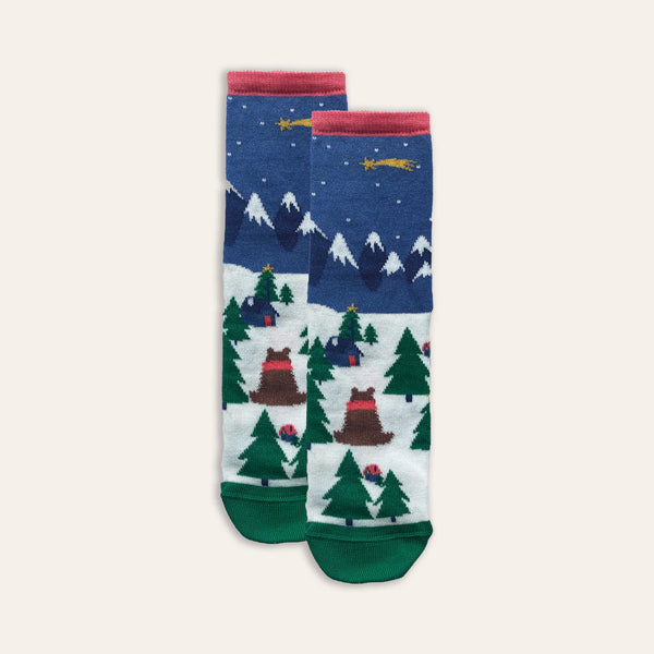 Kids Cotton Christmas Mountain/Bear Socks