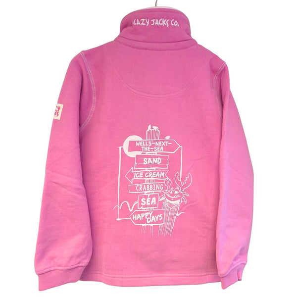 Children's Fuchsia/Sign Post Lazy Jacks Wells-Next-the-Sea Printed 1/4 Zip Sweatshirt