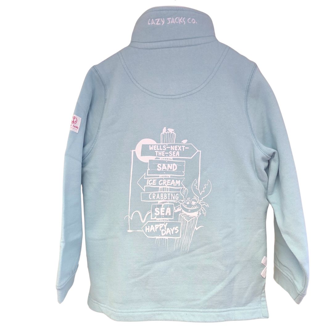Children's Mint/Sign Post Lazy Jacks Wells-Next-the-Sea Printed 1/4 Zip Sweatshirt