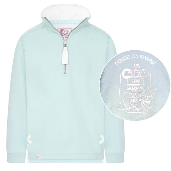 Children's Mint/Sign Post Lazy Jacks Wells-Next-the-Sea Printed 1/4 Zip Sweatshirt