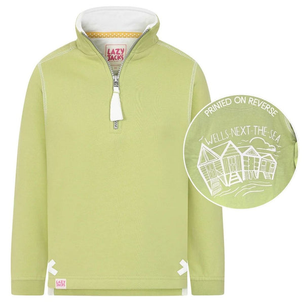 Children's Pistachio/Beach Hut Lazy Jacks Wells-Next-the-Sea Printed 1/4 Zip Sweatshirt