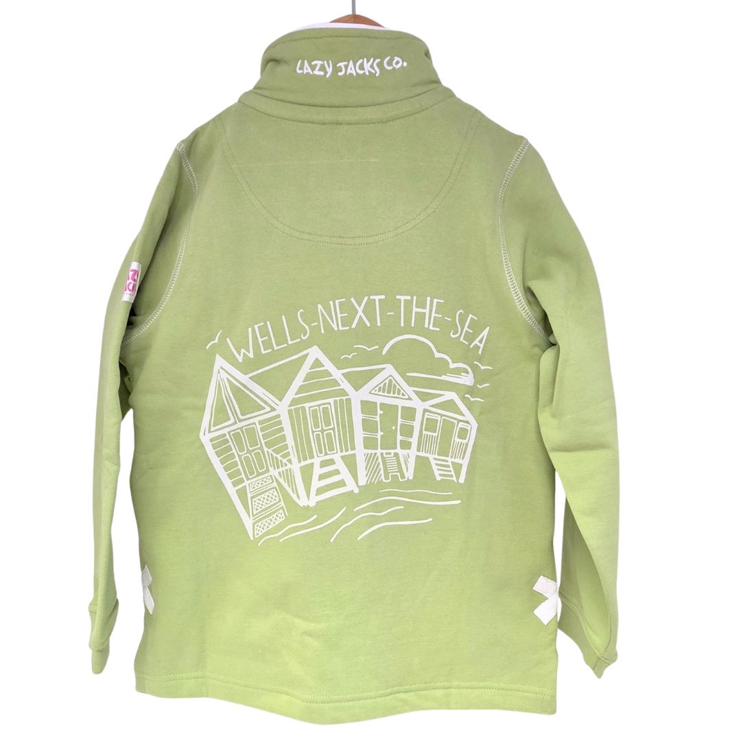 Children's Pistachio/Beach Hut Lazy Jacks Wells-Next-the-Sea Printed 1/4 Zip Sweatshirt
