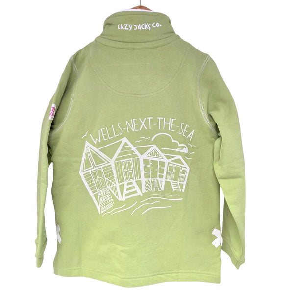 Children's Pistachio/Beach Hut Lazy Jacks Wells-Next-the-Sea Printed 1/4 Zip Sweatshirt
