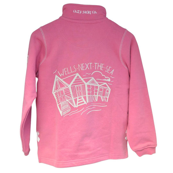 Children's Salmon/Beach Hut Lazy Jacks Wells-Next-the-Sea Printed 1/4 Zip Sweatshirt