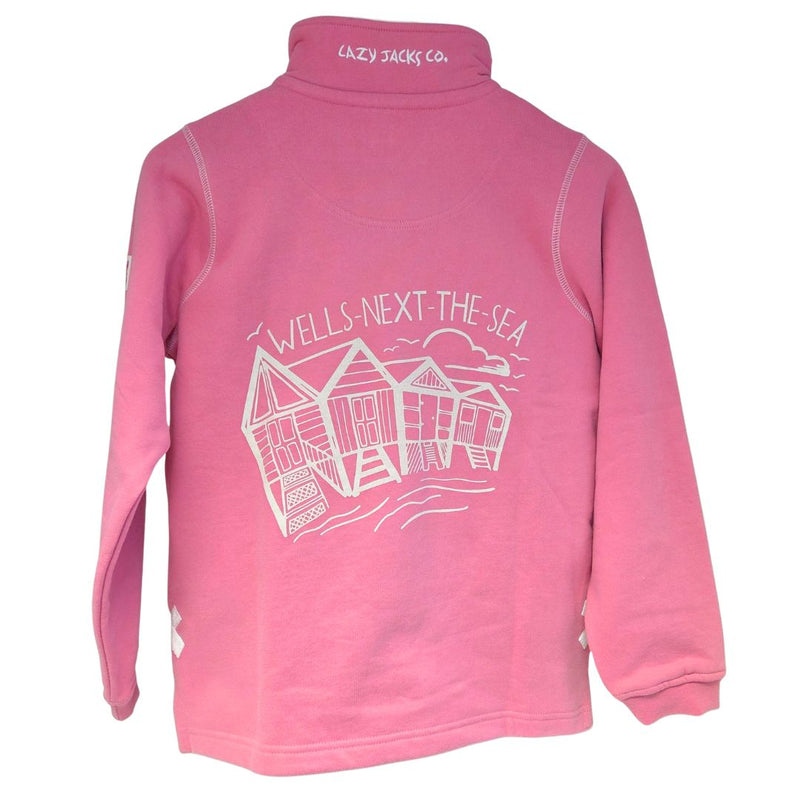 Children's Salmon/Beach Hut Lazy Jacks Wells-Next-the-Sea Printed 1/4 Zip Sweatshirt
