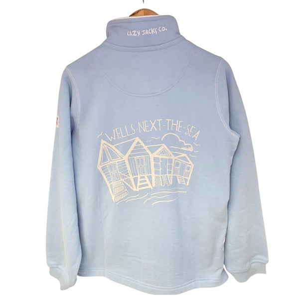 Children's Sky/Beach Hut Lazy Jacks Wells-Next-the-Sea Printed 1/4 Zip Sweatshirt