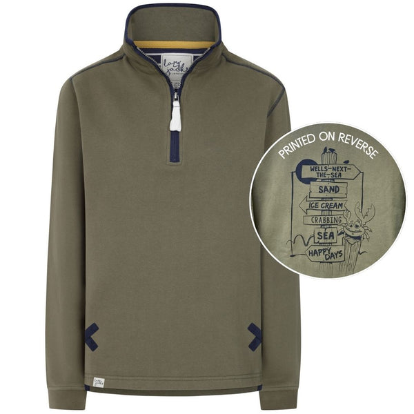 Ladies Khaki/Sign Post Lazy Jacks Wells-Next-the-Sea Printed 1/4 Zip Sweatshirt
