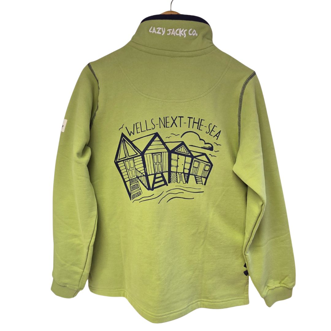 Ladies Pistachio/Beach Huts Lazy Jacks Wells-Next-the-Sea Printed 1/4 Zip Sweatshirt