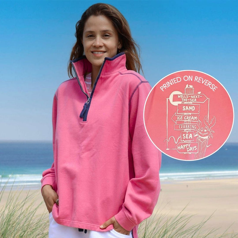 Ladies Salmon/Sign Post Lazy Jacks Wells-Next-the-Sea Printed 1/4 Zip Sweatshirt