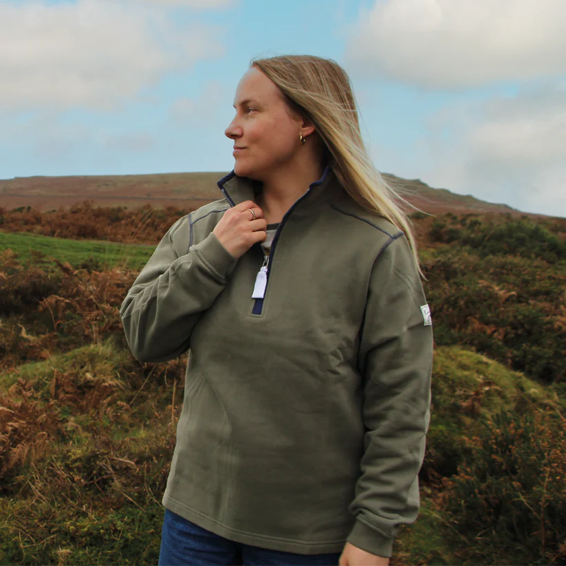 Ladies Khaki/Sign Post Lazy Jacks Wells-Next-the-Sea Printed 1/4 Zip Sweatshirt