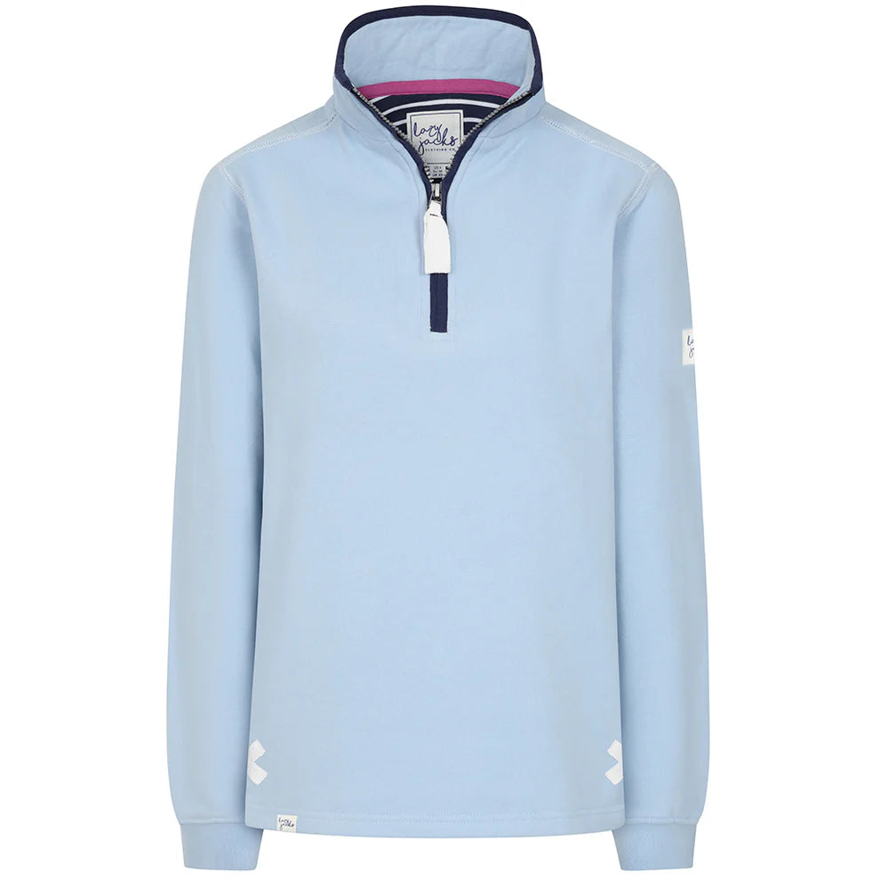 Ladies Sky/Beach Huts Lazy Jacks Wells-Next-the-Sea Printed 1/4 Zip Sweatshirt