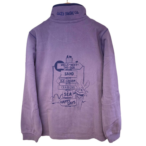 Ladies Mauve/Sign Post Lazy Jacks Wells-Next-the-Sea Printed 1/4 Zip Sweatshirt
