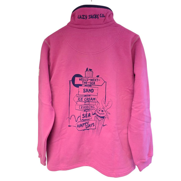 Ladies Raspberry/Sign Post Lazy Jacks Wells-Next-the-Sea Printed 1/4 Zip Sweatshirt