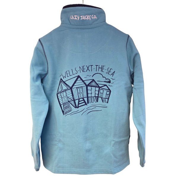 Ladies Spearmint/Beach Hut Lazy Jacks Wells-Next-the-Sea Printed 1/4 Zip Sweatshirt