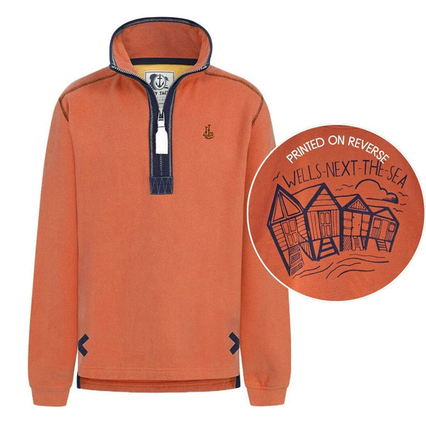 Children's Orange/Beach Hut Lazy Jacks Wells-Next-the-Sea Printed 1/4 Zip Sweatshirt