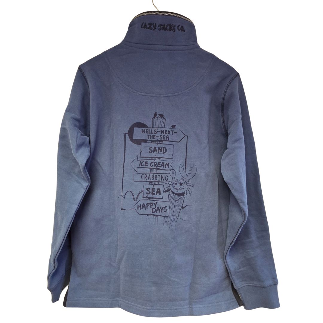 Men's Denim/Sign Post Lazy Jacks Wells-Next-the-Sea Printed 1/4 Zip Sweatshirt