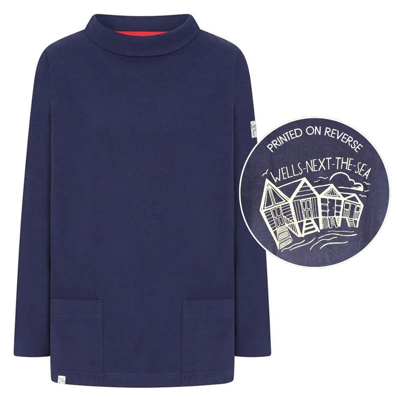 Ladies Twilight/Beach Hut Lazy Jacks Wells-Next-the-Sea Printed Roll Neck Sweatshirt
