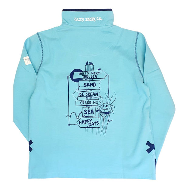 Lazy Jacks Ladies Wells-Next-the-Sea Printed 1/4 Zip Sweatshirt - Spearmint/Sign Post