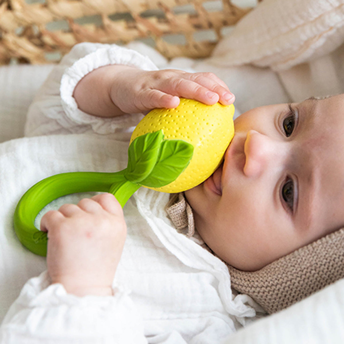 Oli & Carol Lemon Natural Rubber Baby Rattle & Teether