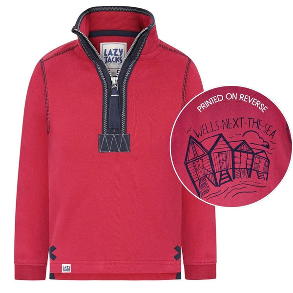 Children's Rouge/Beach Hut Lazy Jacks Wells-Next-the-Sea Printed 1/4 Zip Sweatshirt