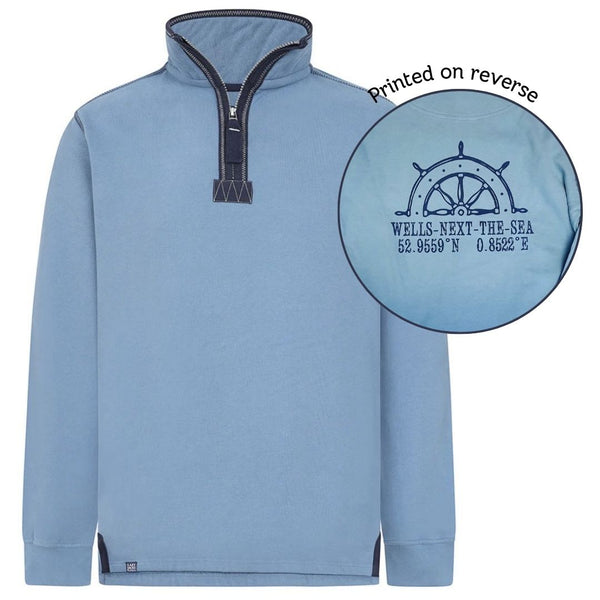 Lazy Jacks Men's Wells-Next-the-Sea Printed 1/4 Zip Sweatshirt - Airforce/Wheel
