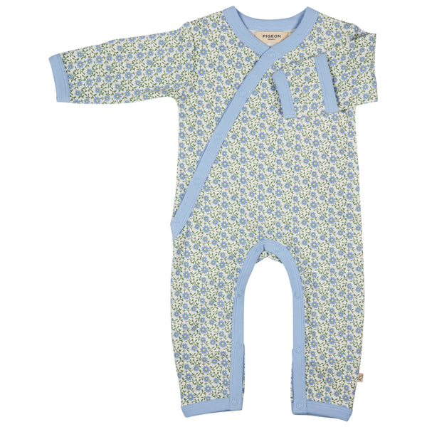 Pigeon Organics Kimono romper (AOP), ditsy - blue